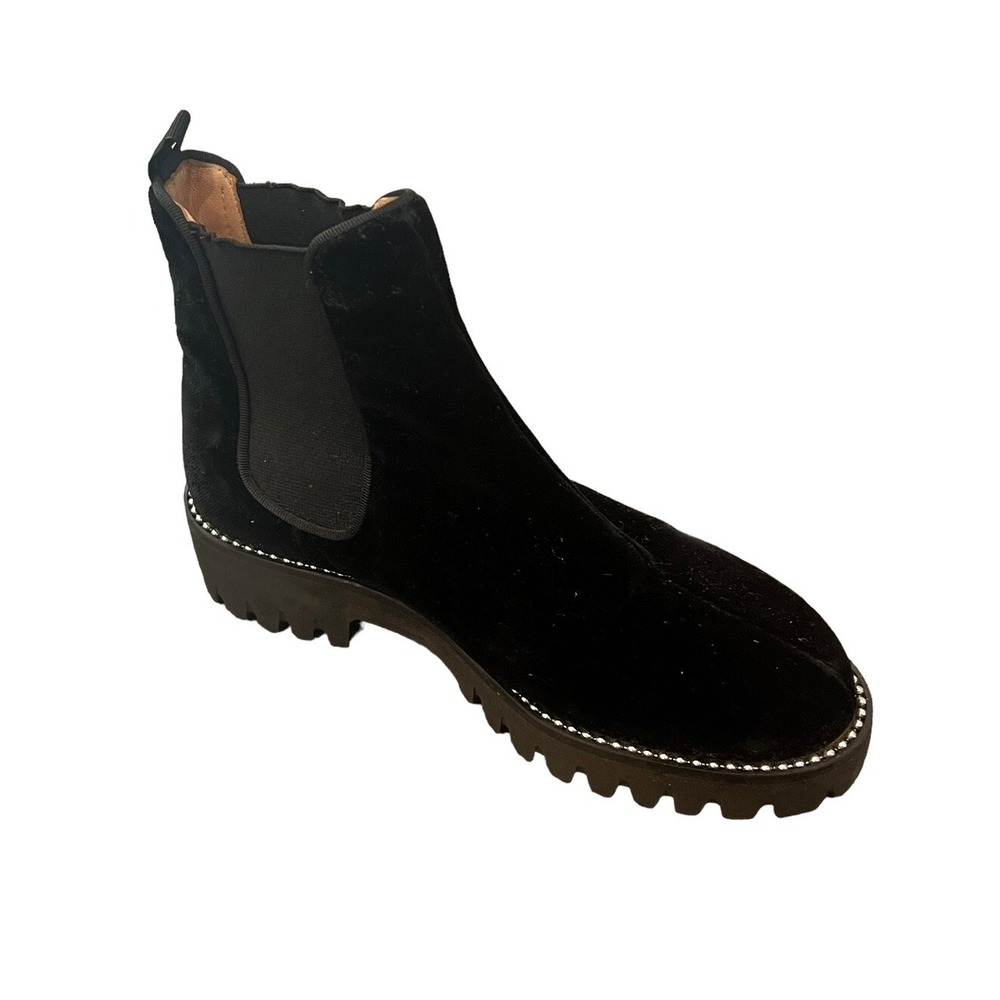Jon Josef Gia Black Velvet Chukka‎ Elasticized Bootie Chelsea Boots Beaded  35 5